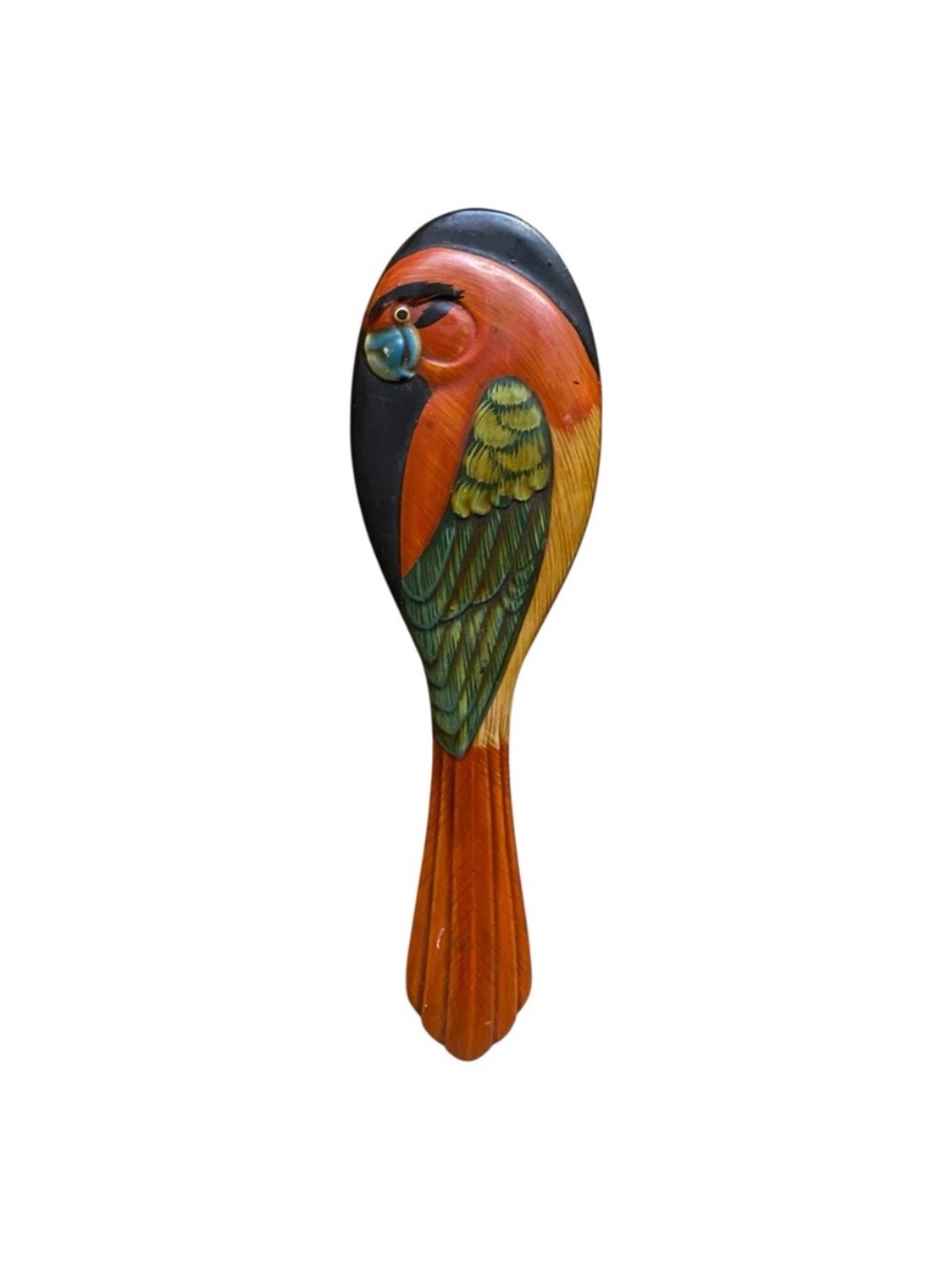 Vintage Wooden Carved Parrot Hand Held Mirror Tropical Bathroom Makeup